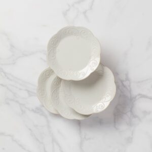 White Beaded Assorted Dessert Decorative Plates, Set of 4