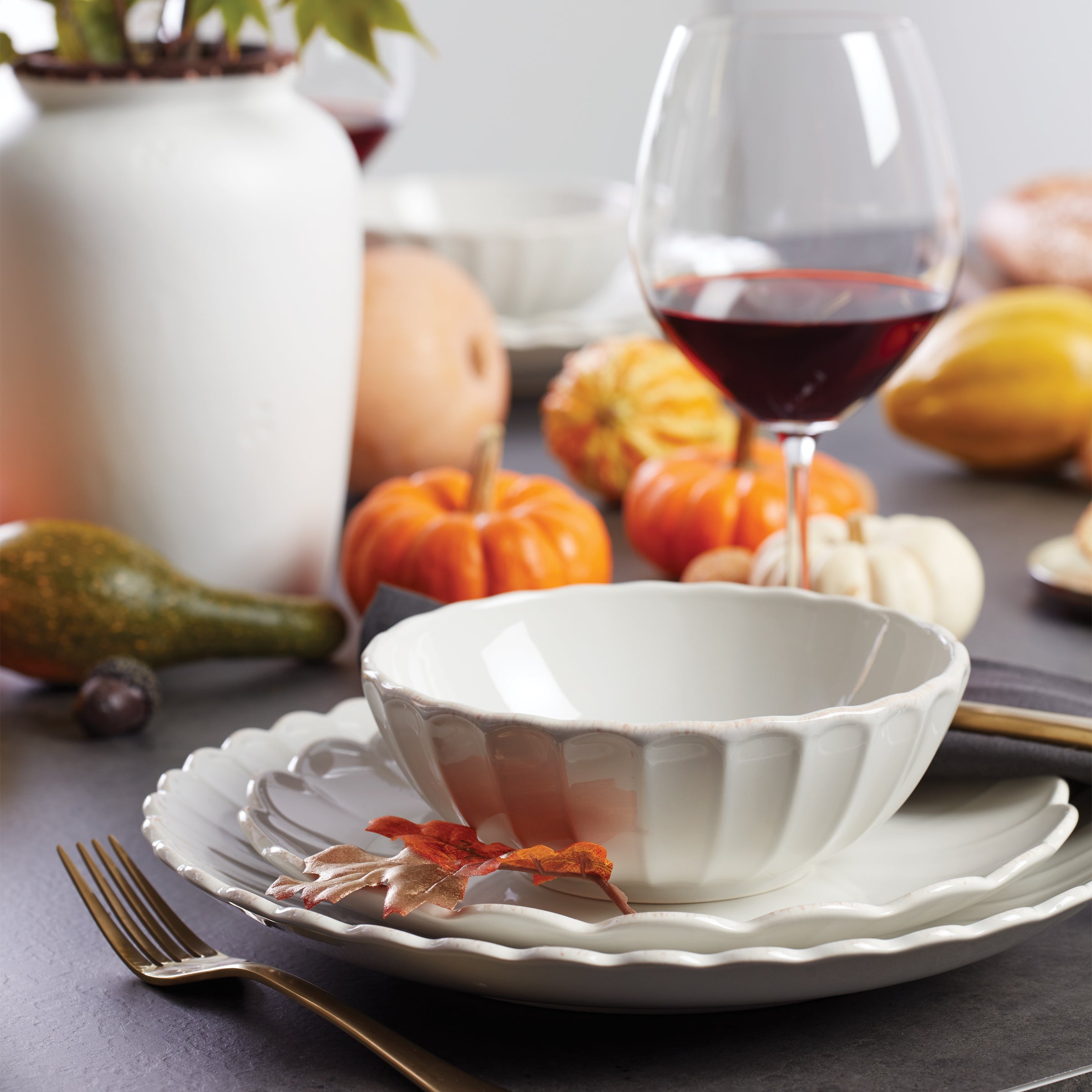 White Scalloped Stoneware Dinnerware Set, 12-Piece - Image 11