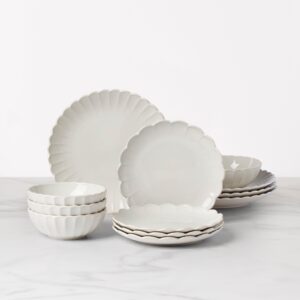 White Scalloped Stoneware Dinnerware Set, 12-Piece