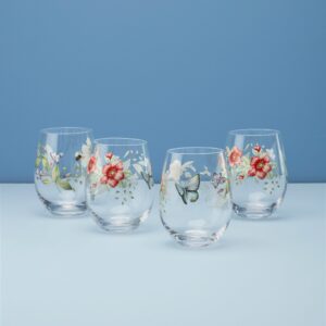 Floral Stemless Wine Glasses - Set of 4