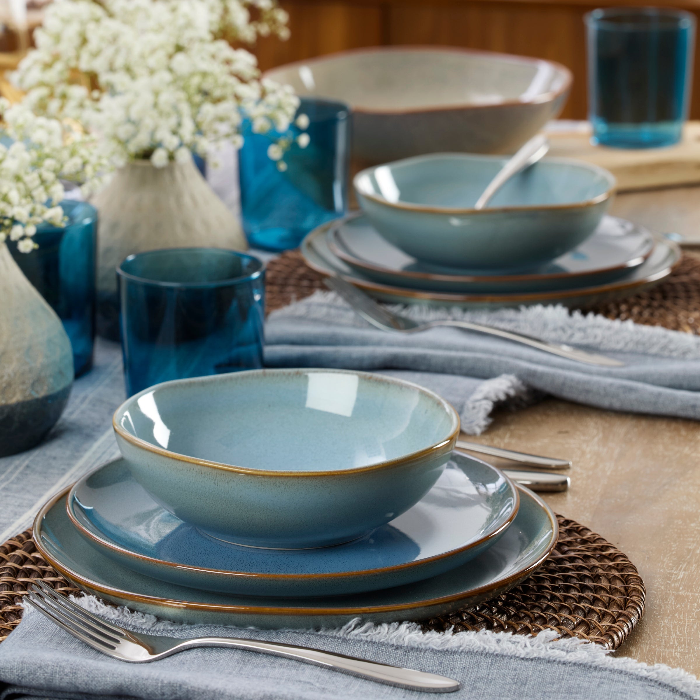 Slate Blue Stoneware Dinnerware Set, 12-Piece - Image 3