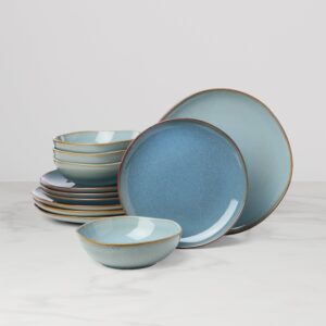 Slate Blue Stoneware Dinnerware Set, 12-Piece