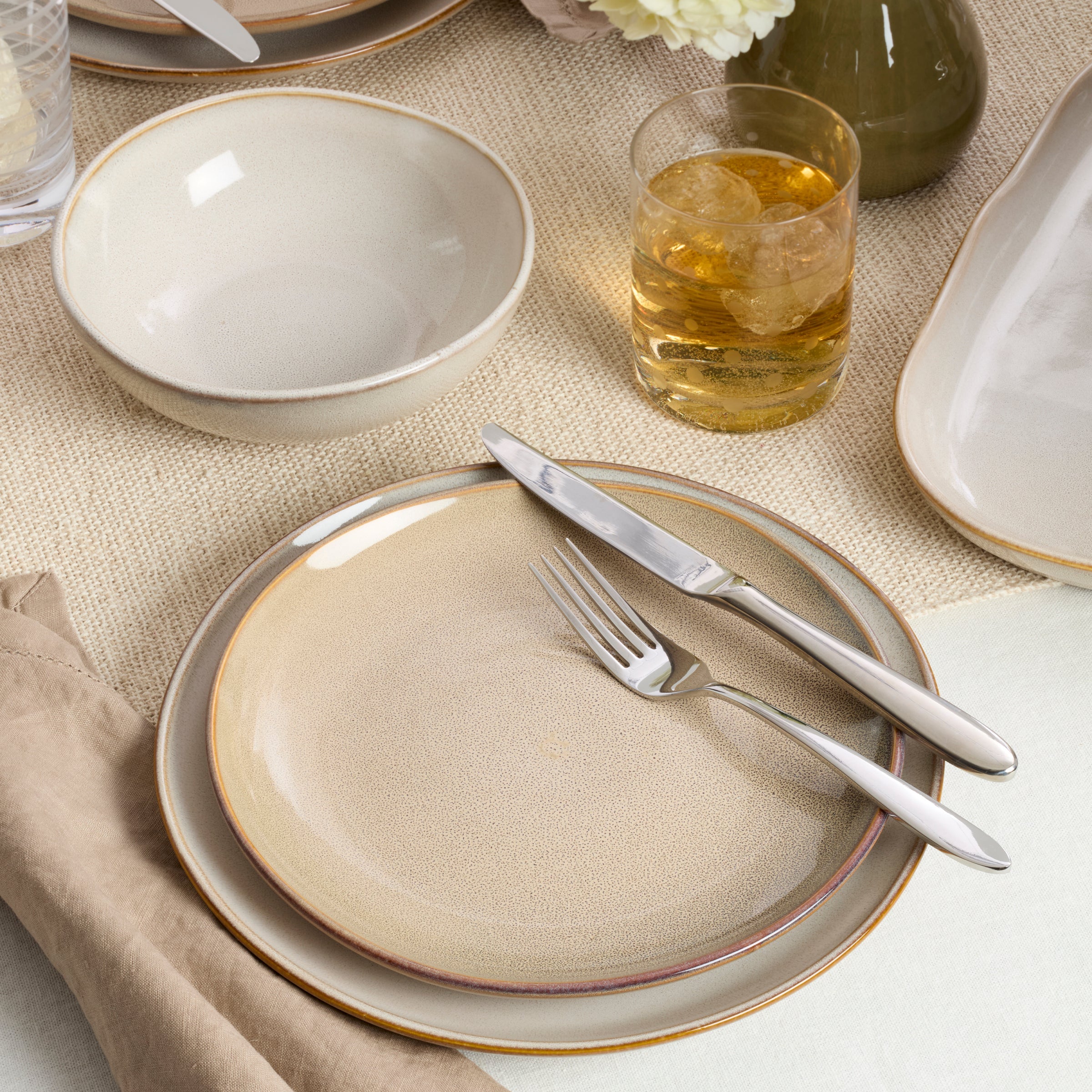 Cream Oatmeal Stoneware Dinnerware Set, 12-Piece - Image 4