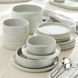 Vapor Gray Stackable Porcelain Dinnerware Set, 16-Piece