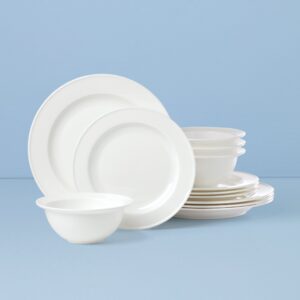 White Bone China Rimmed Dinnerware Set, 12-Piece
