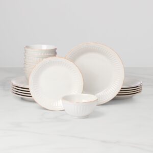 White Beaded Groove Stoneware Dinnerware Set, 18-Piece