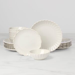 White Scalloped Stoneware Dinnerware Set, 18-Piece