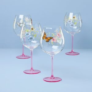 Pink Floral Balloon Wine Glasses - Set of 4