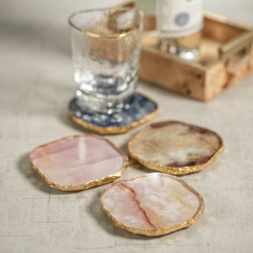 Gold Rim Agate Glass Coasters - Set of 4 - Image 3