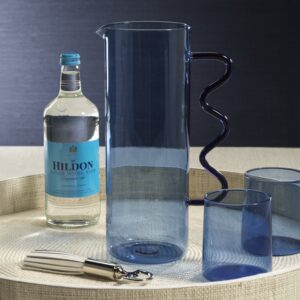 Blue Glass Pitcher with Wavy Handle