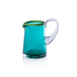 Hand Blown Azul Glass Pitcher with Clear Handle