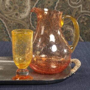 Orange Glass Pitcher with Yellow Handle