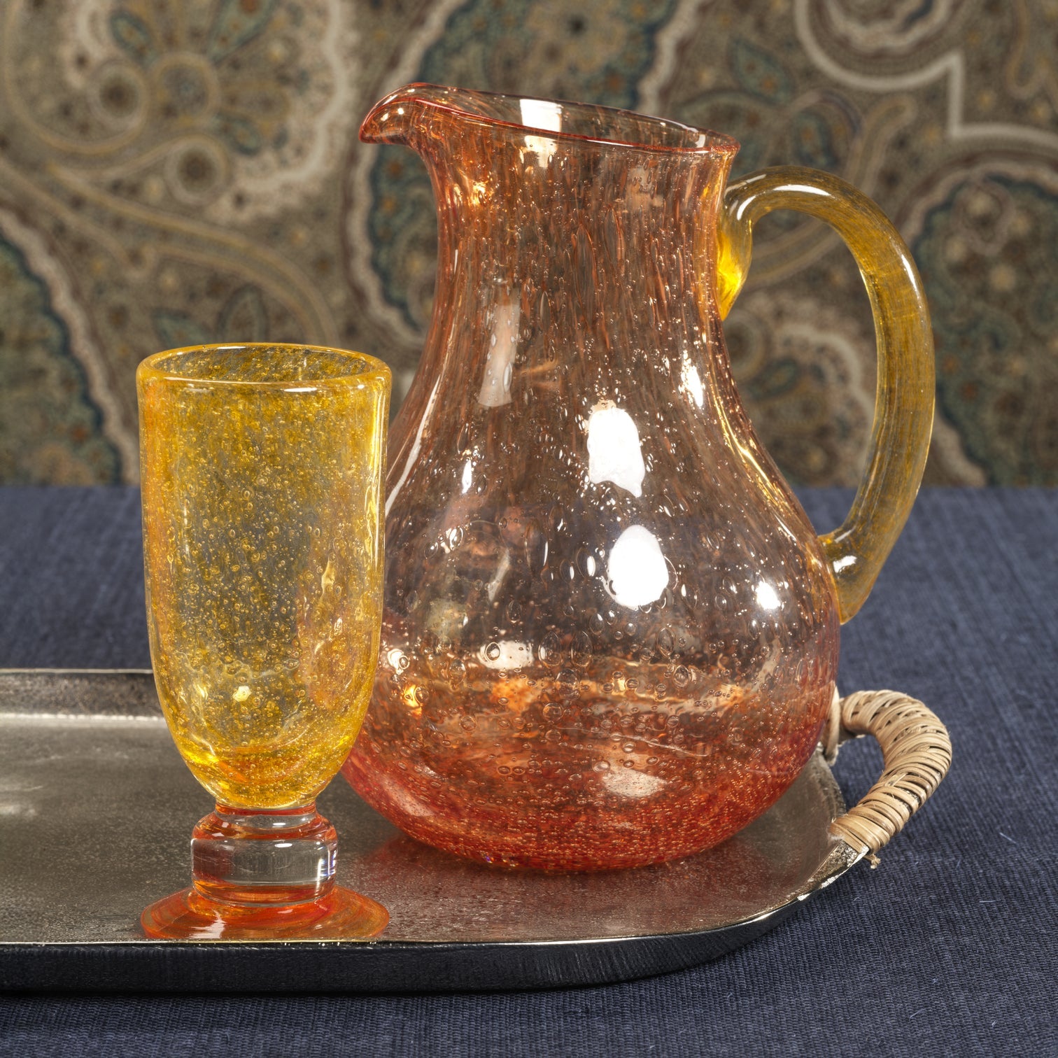 Orange Glass Pitcher with Yellow Handle
