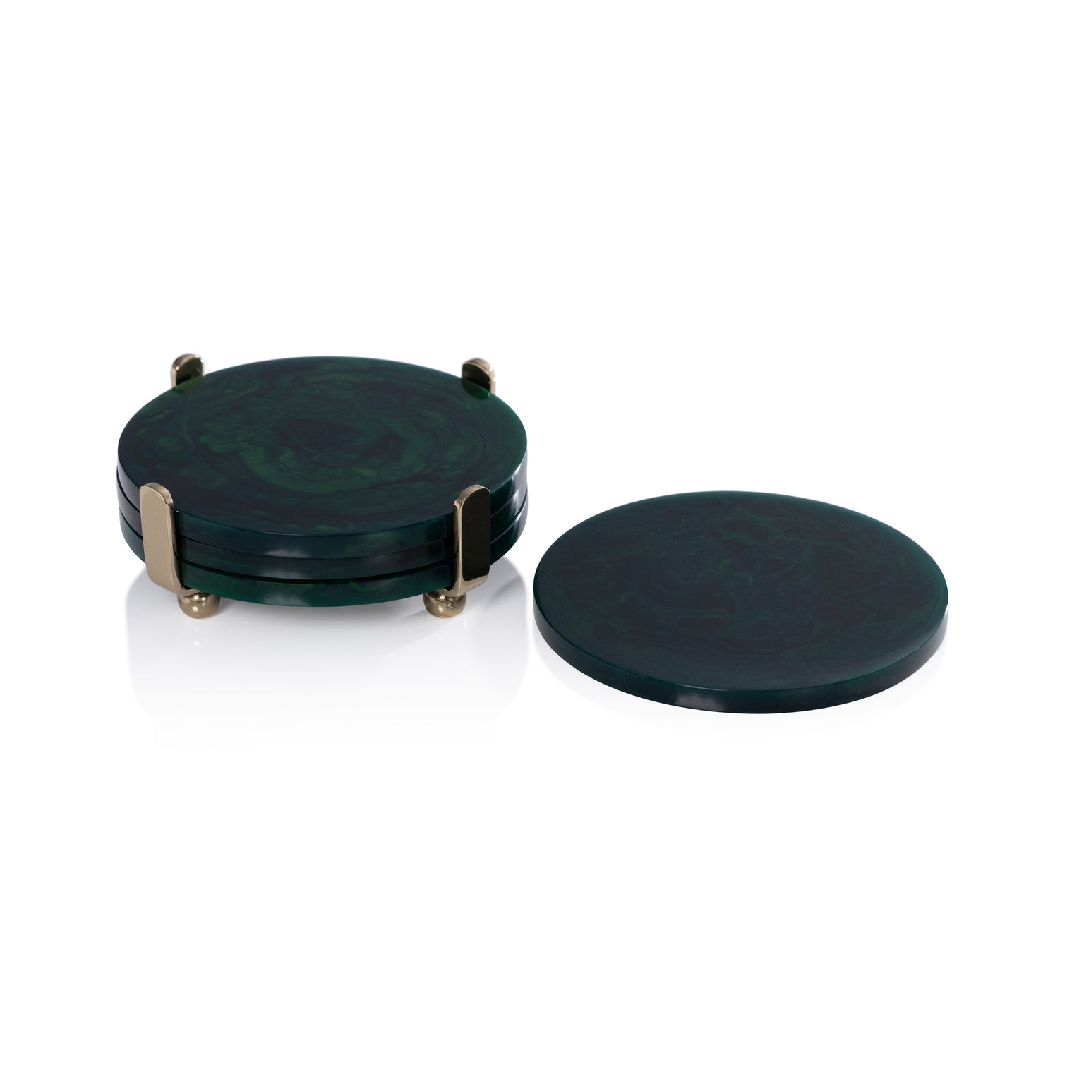 Green Marble Coasters with Gold Stand - Set of 4 - Image 4