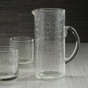 Hand-Etched Leaf Glass Pitcher