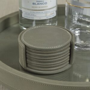 Sage Leather Drink Coasters - Set of 8