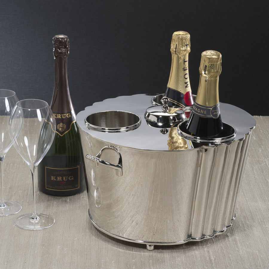 Polished Nickel Three-Bottle Wine Cooler