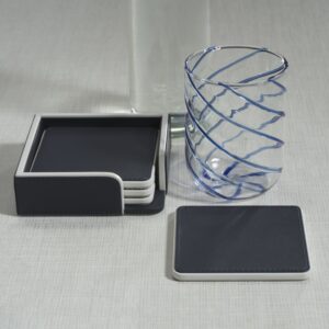 Navy and White Leather Coasters - Set of 4