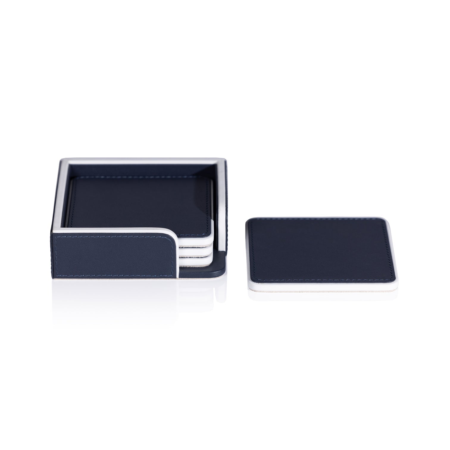 Navy and White Leather Coasters - Set of 4 - Image 2