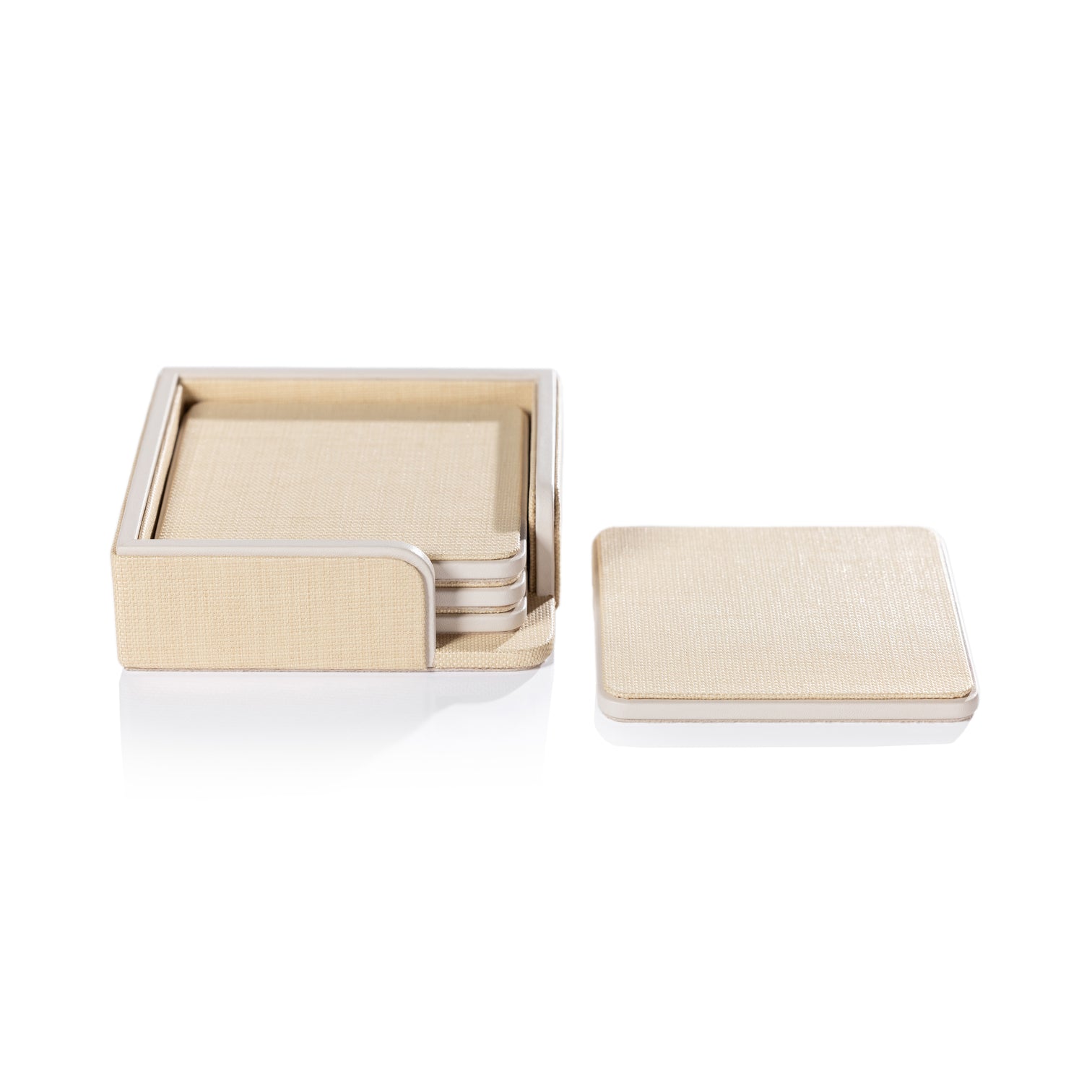 Raffia and Cream Leather Coasters - Set of 4 - Image 2