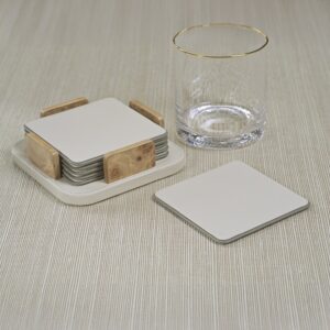 Ivory Leather and Burl Veneer Coasters - Set of 6