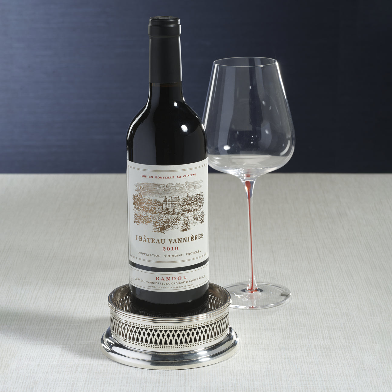 Silver-Plated Wine Bottle Coaster with Wood Base
