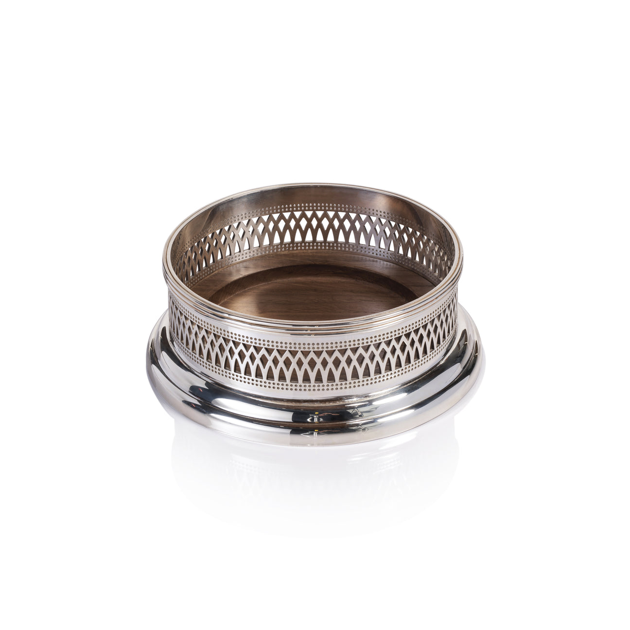 Silver-Plated Wine Bottle Coaster with Wood Base - Image 4